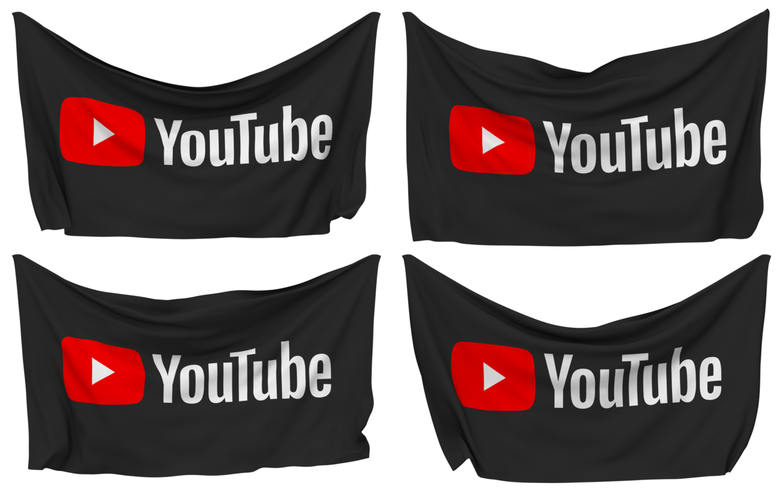 YouTube Pinned Flag from Corners, Isolated with Different Waving Variations, 3D Rendering png