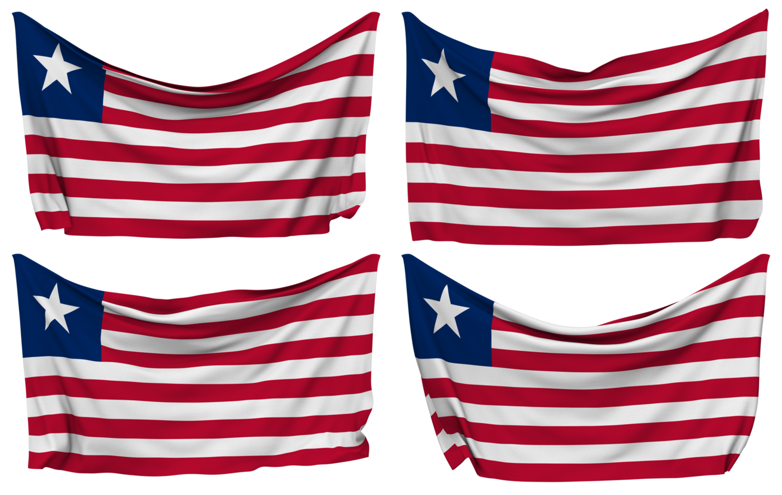 Liberia Pinned Flag from Corners, Isolated with Different Waving Variations, 3D Rendering png