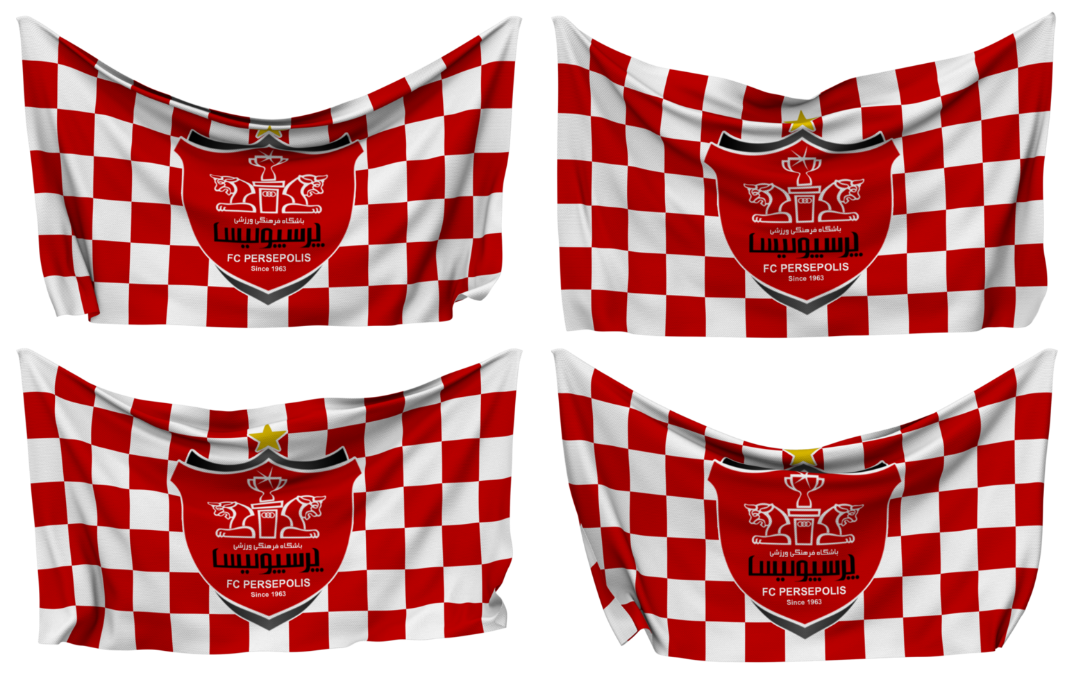 Persepolis Football Club Pinned Flag from Corners, Isolated with Different Waving Variations, 3D Rendering png