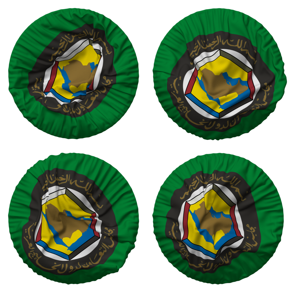 Cooperation Council for the Arab States of the Gulf, Gulf Cooperation Council, GCC Flag in Round Shape Isolated with Four Different Waving Style, Bump Texture, 3D Rendering png