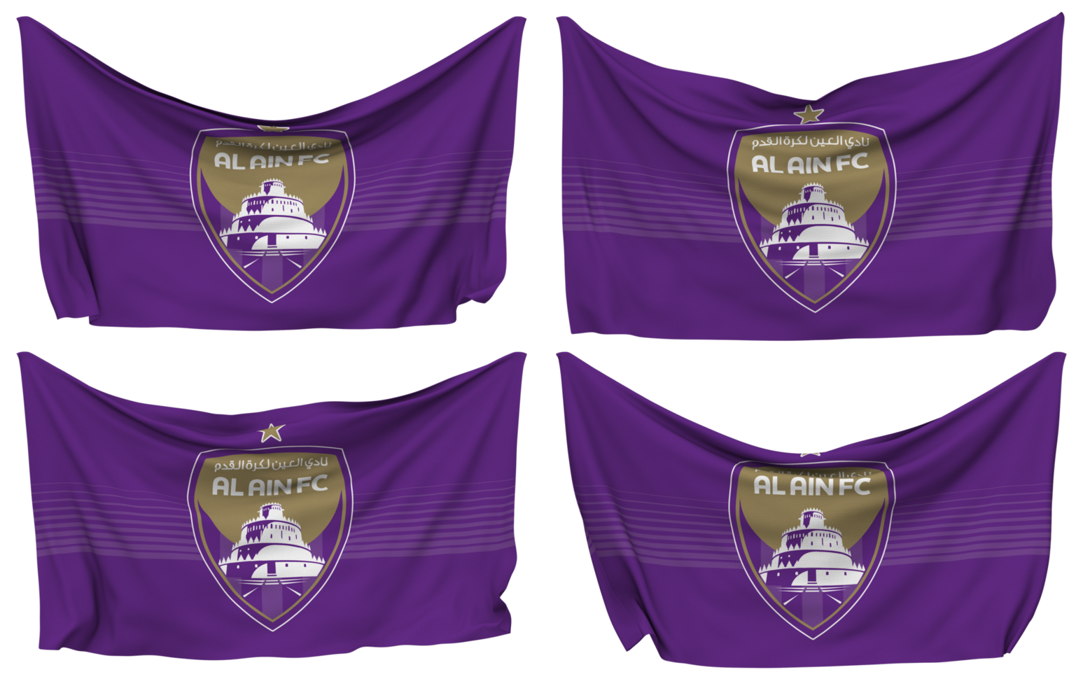 Al Ain Football Club Pinned Flag from Corners, Isolated with Different Waving Variations, 3D Rendering png