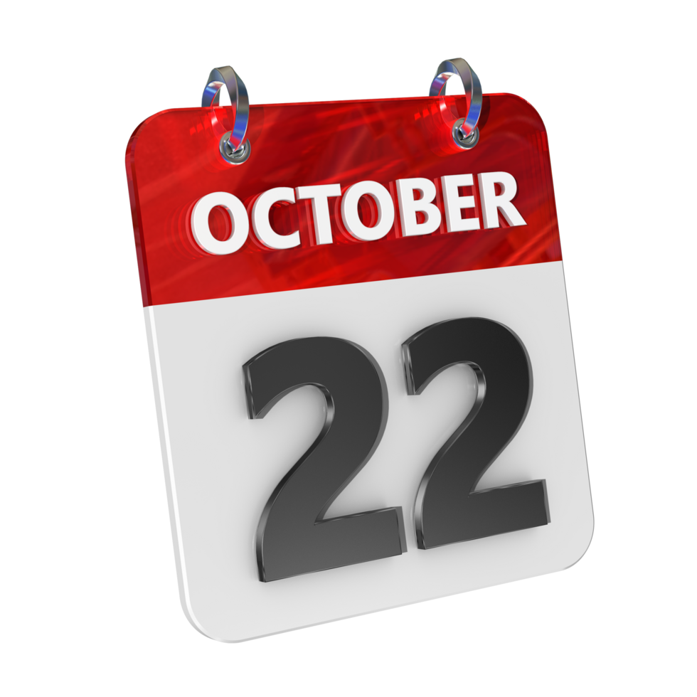 October 22 Date 3D Icon Isolated, Shiny and Glossy 3D Rendering, Month Date Day Name, Schedule, History png