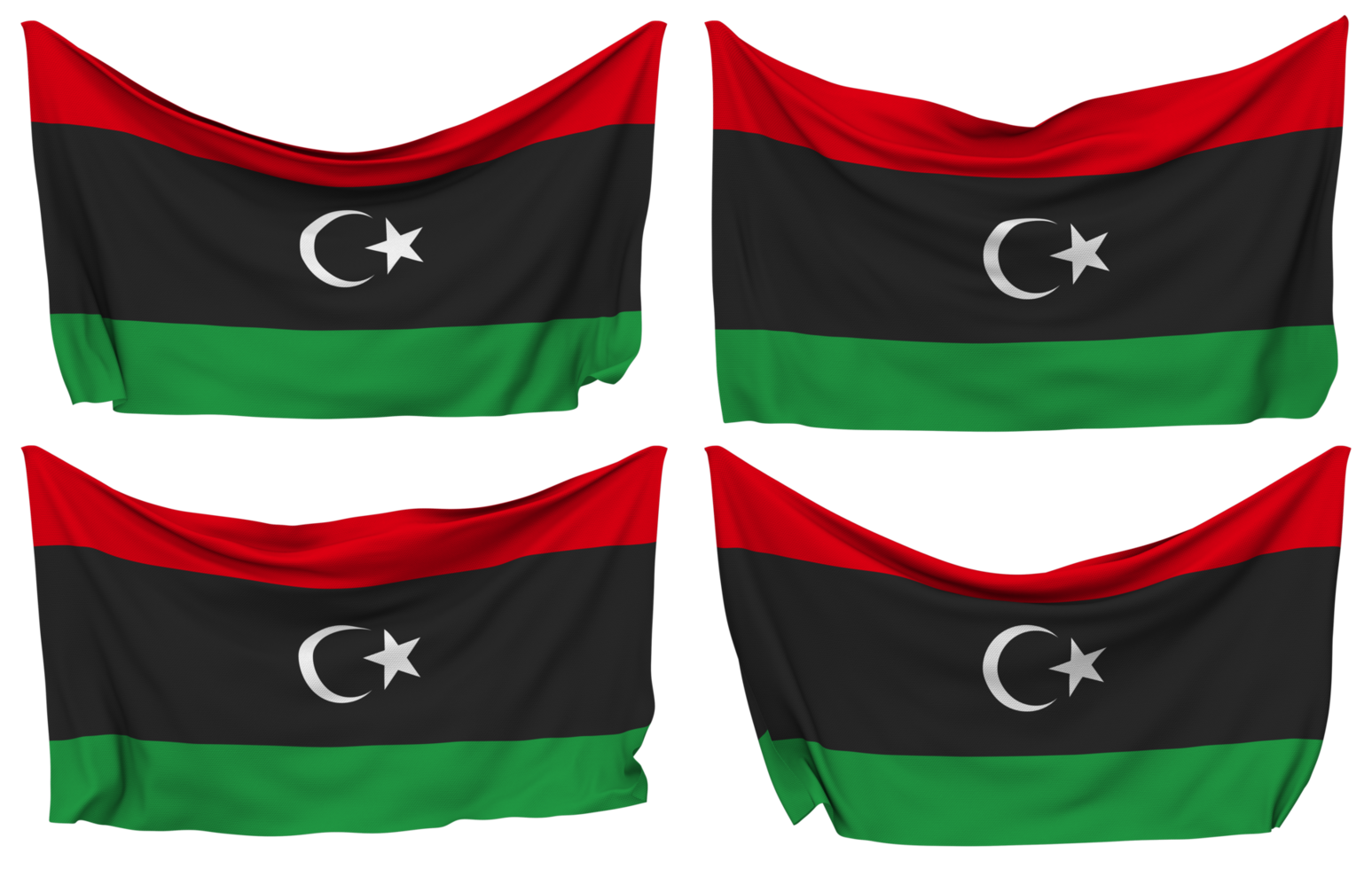 Libya Pinned Flag from Corners, Isolated with Different Waving Variations, 3D Rendering png