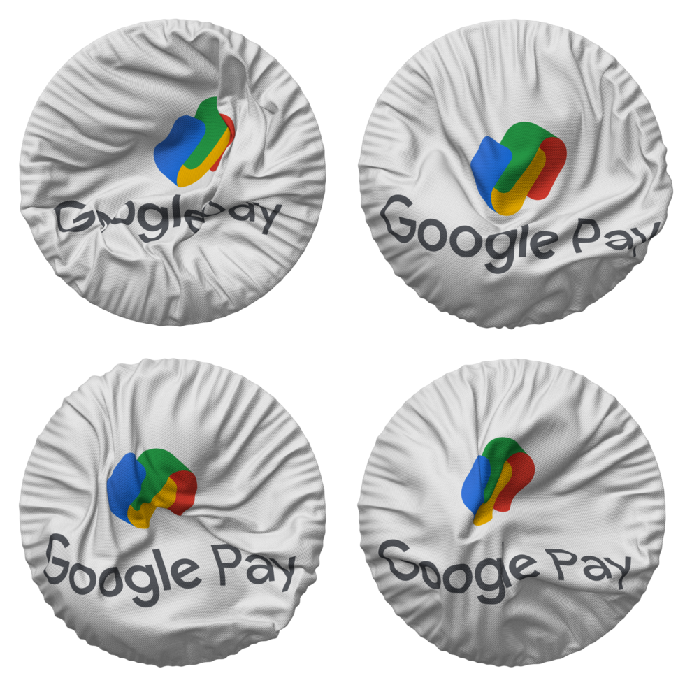 google pagar bandera en redondo forma aislado con cuatro diferente ondulación estilo, bache textura, 3d representación png
