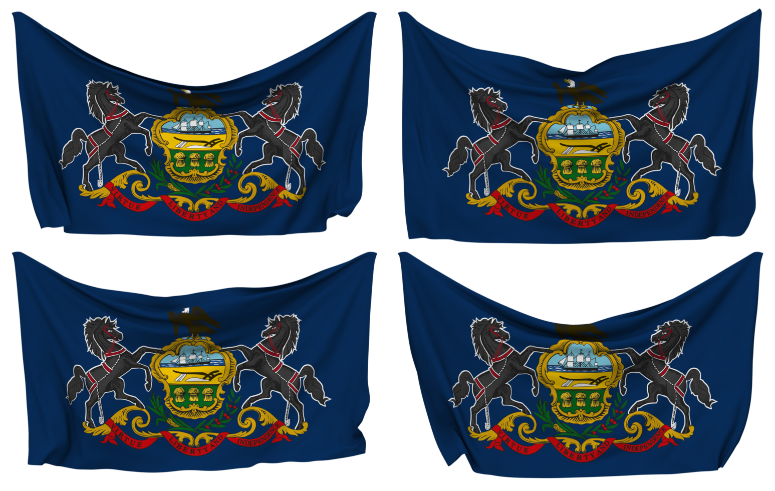 State of Pennsylvania Pinned Flag from Corners, Isolated with Different Waving Variations, 3D Rendering png