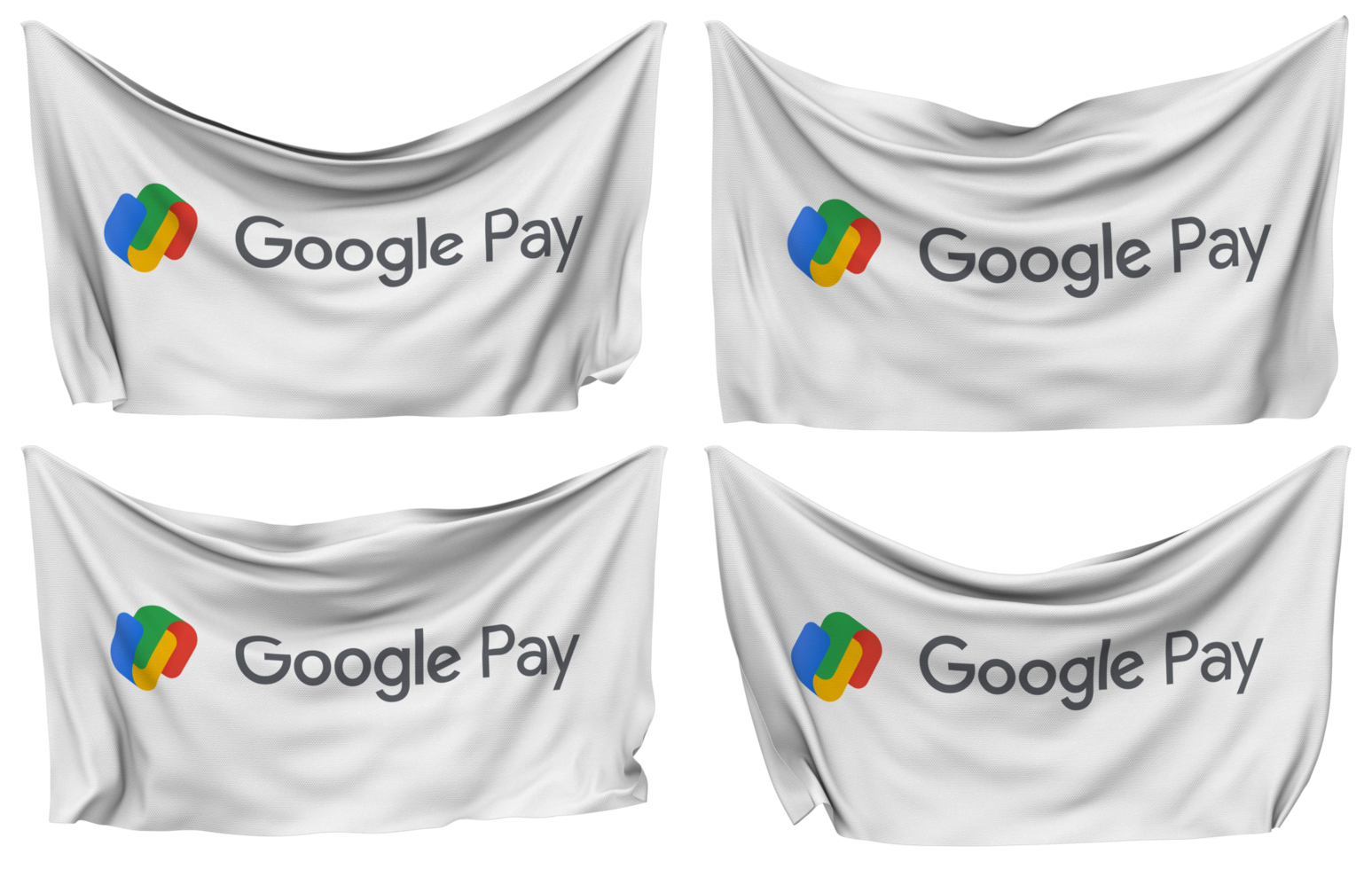 Google Pay Pinned Flag from Corners, Isolated with Different Waving Variations, 3D Rendering png