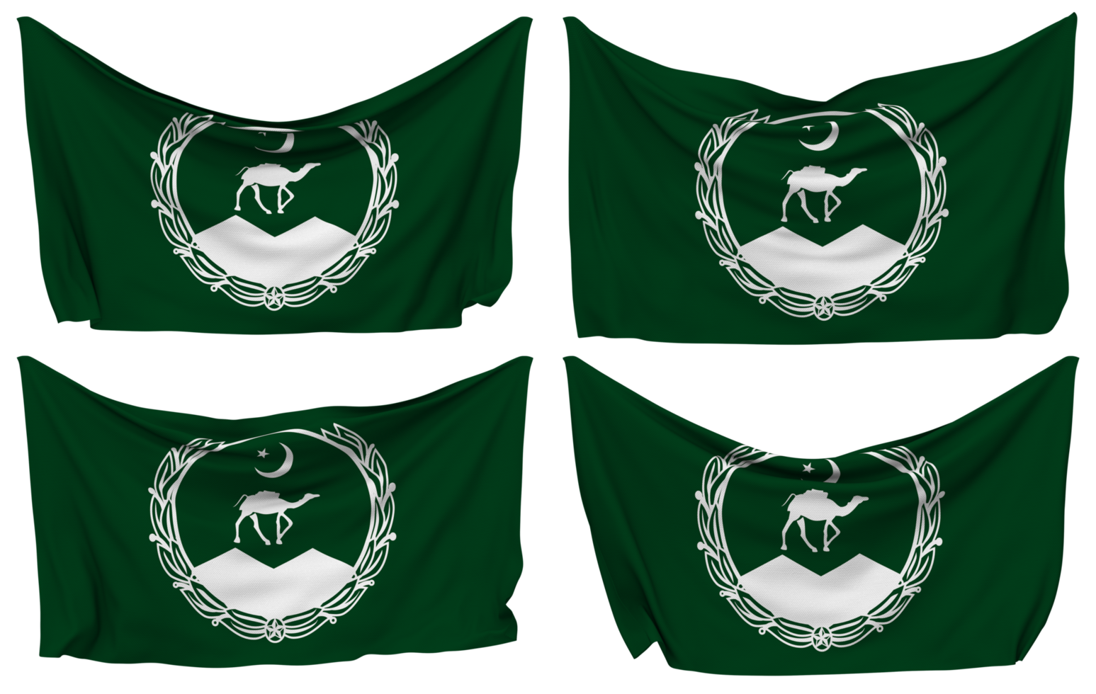 Pakistan Balochistan Pinned Flag from Corners, Isolated with Different Waving Variations, 3D Rendering png