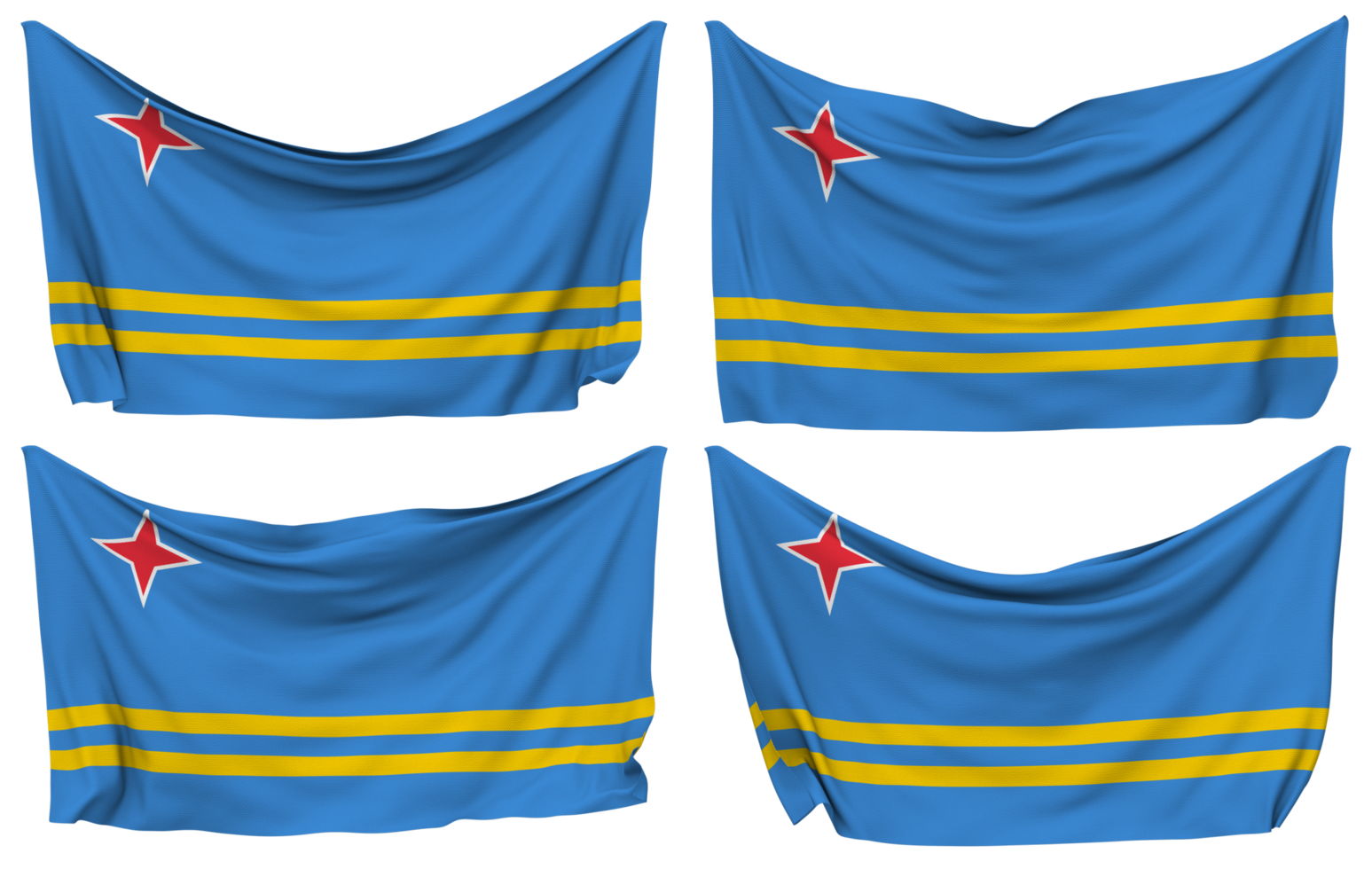 Aruba Pined Flag from Corners, Isolated with Different Waving Variations, 3D Rendering png
