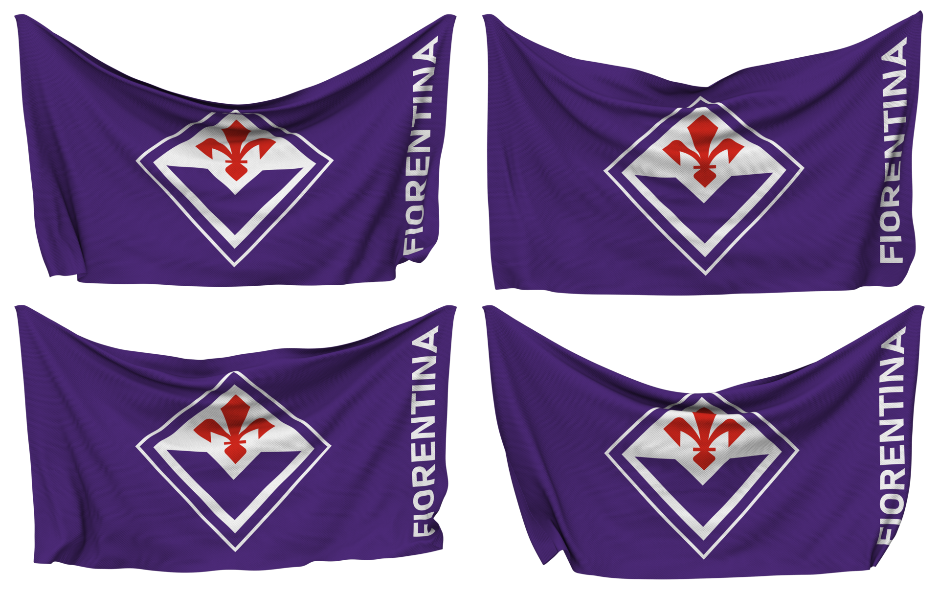 ACF Fiorentina, Fiorentina Pinned Flag from Corners, Isolated with  Different Waving Variations, 3D Rendering 24797624 PNG