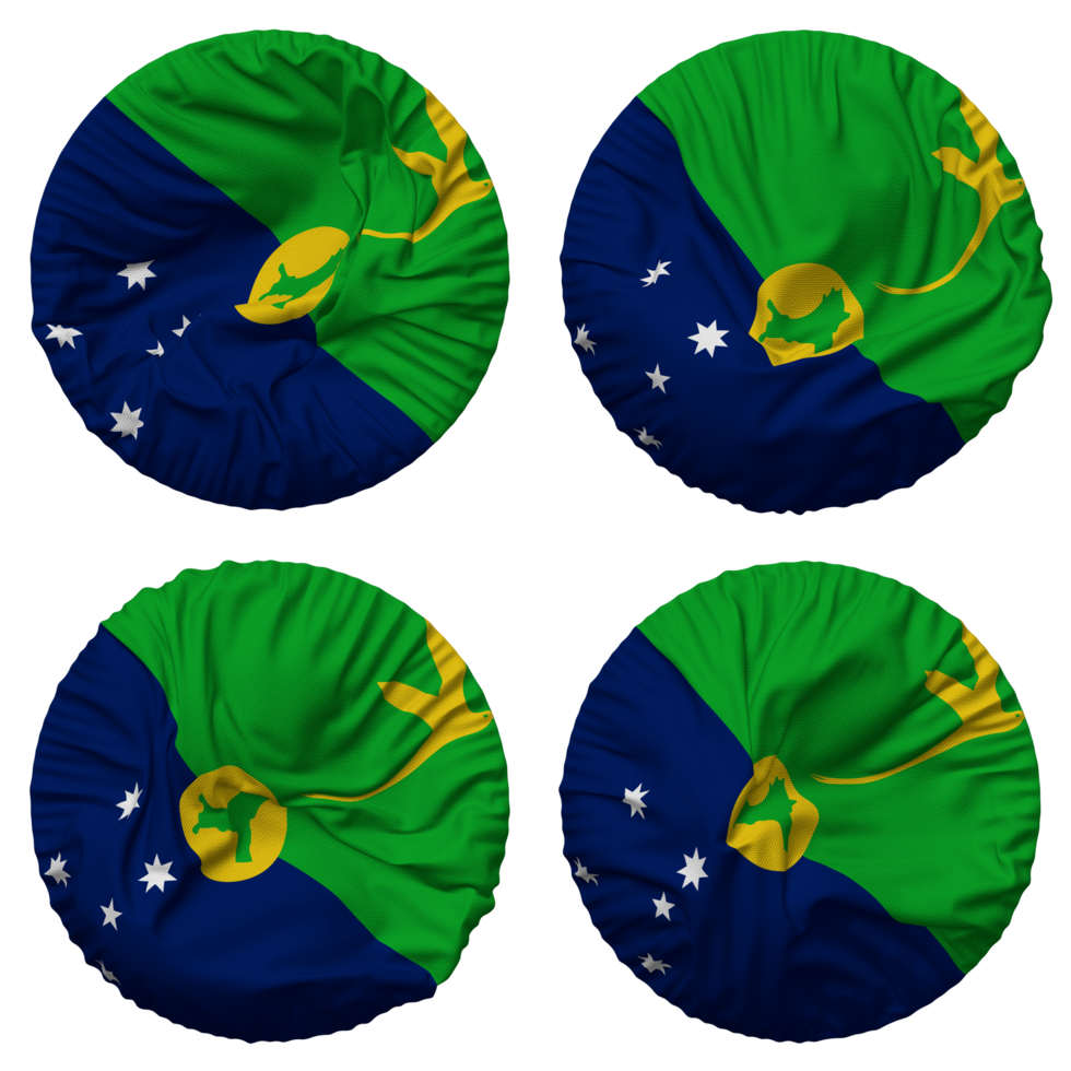 Territory of Christmas Island Flag in Round Shape Isolated with Four Different Waving Style, Bump Texture, 3D Rendering png