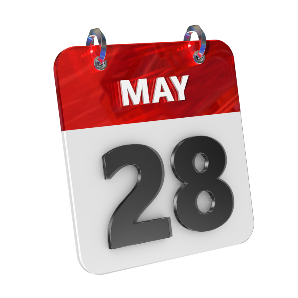May 28 Date 3D Icon Isolated, Shiny and Glossy 3D Rendering, Month Date Day Name, Schedule, History png