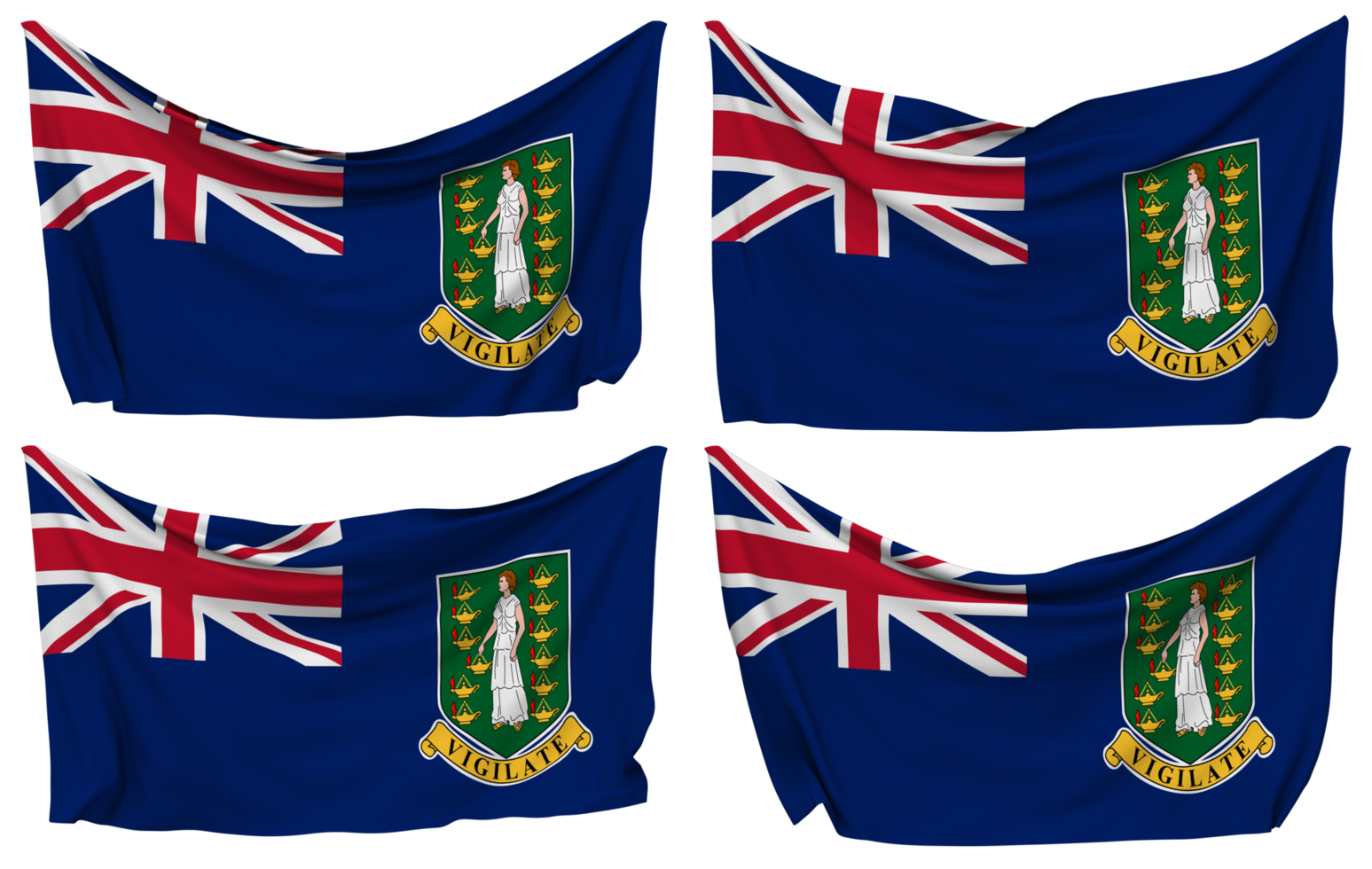 British Virgin Islands, BVI Pinned Flag from Corners, Isolated with Different Waving Variations, 3D Rendering png