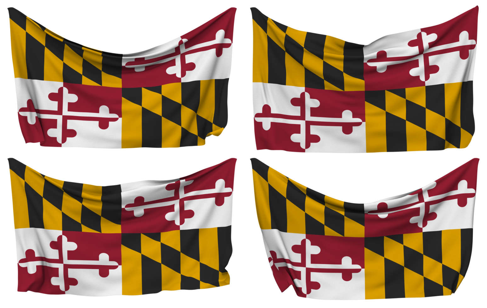 State of Maryland Pinned Flag from Corners, Isolated with Different Waving Variations, 3D Rendering png