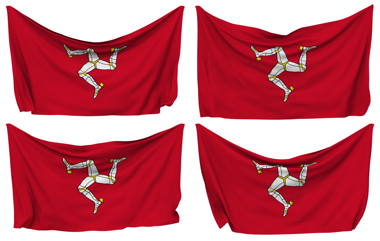 Isle of Man Pinned Flag from Corners, Isolated with Different Waving Variations, 3D Rendering png