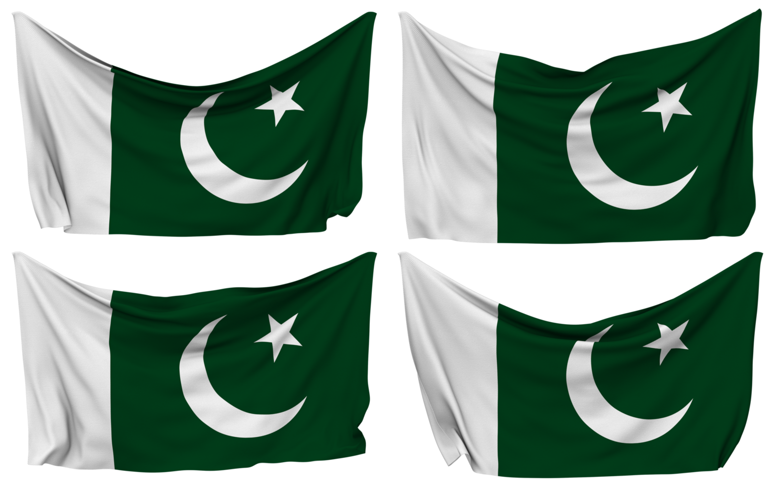 Pakistan Pinned Flag from Corners, Isolated with Different Waving Variations, 3D Rendering png