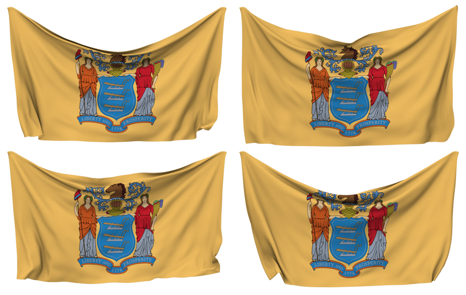 State of New Jersey Pinned Flag from Corners, Isolated with Different Waving Variations, 3D Rendering png