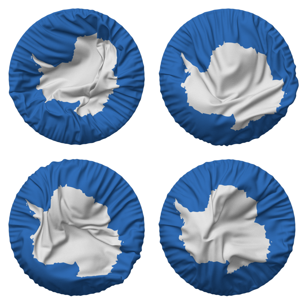 Antarctica Flag in Round Shape Isolated with Four Different Waving Style, Bump Texture, 3D Rendering png