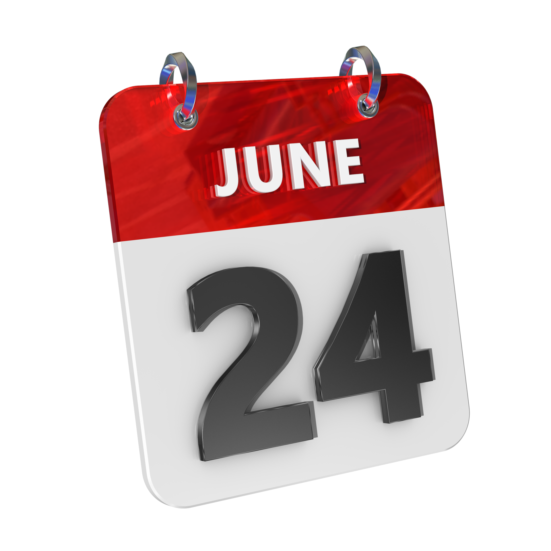 June 24 Date 3D Icon Isolated, Shiny and Glossy 3D Rendering, Month