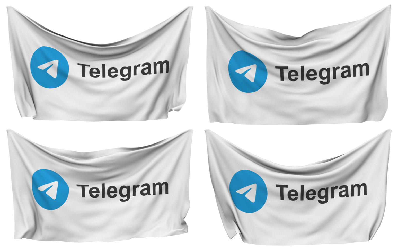 Telegram Pinned Flag from Corners, Isolated with Different Waving Variations, 3D Rendering png