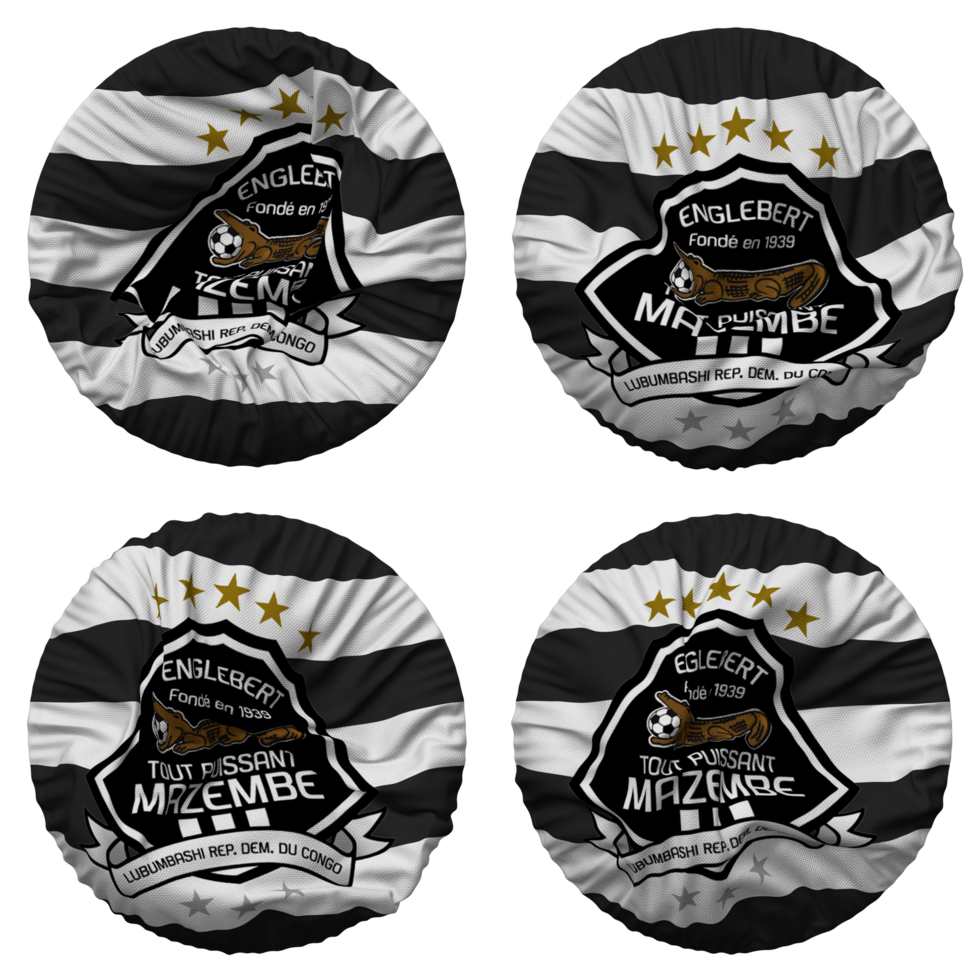 Tout Puissant Mazembe, TP Mazembe Flag in Round Shape Isolated with Four Different Waving Style, Bump Texture, 3D Rendering png