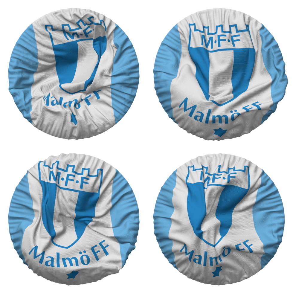 Malmo Fotbollforening, Malmo FF Flag in Round Shape Isolated with Four Different Waving Style, Bump Texture, 3D Rendering png
