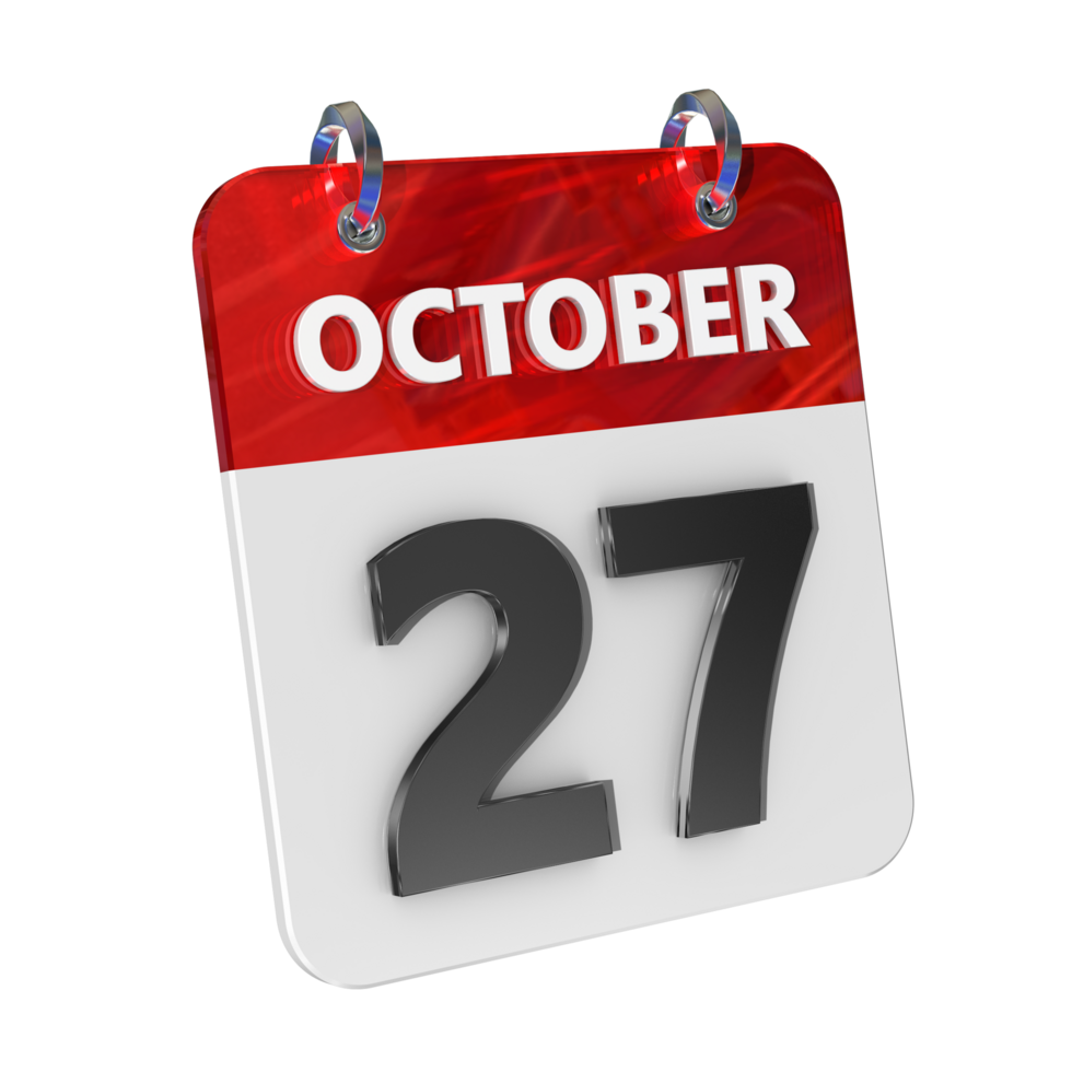 October 27 Date 3D Icon Isolated, Shiny and Glossy 3D Rendering, Month Date Day Name, Schedule, History png