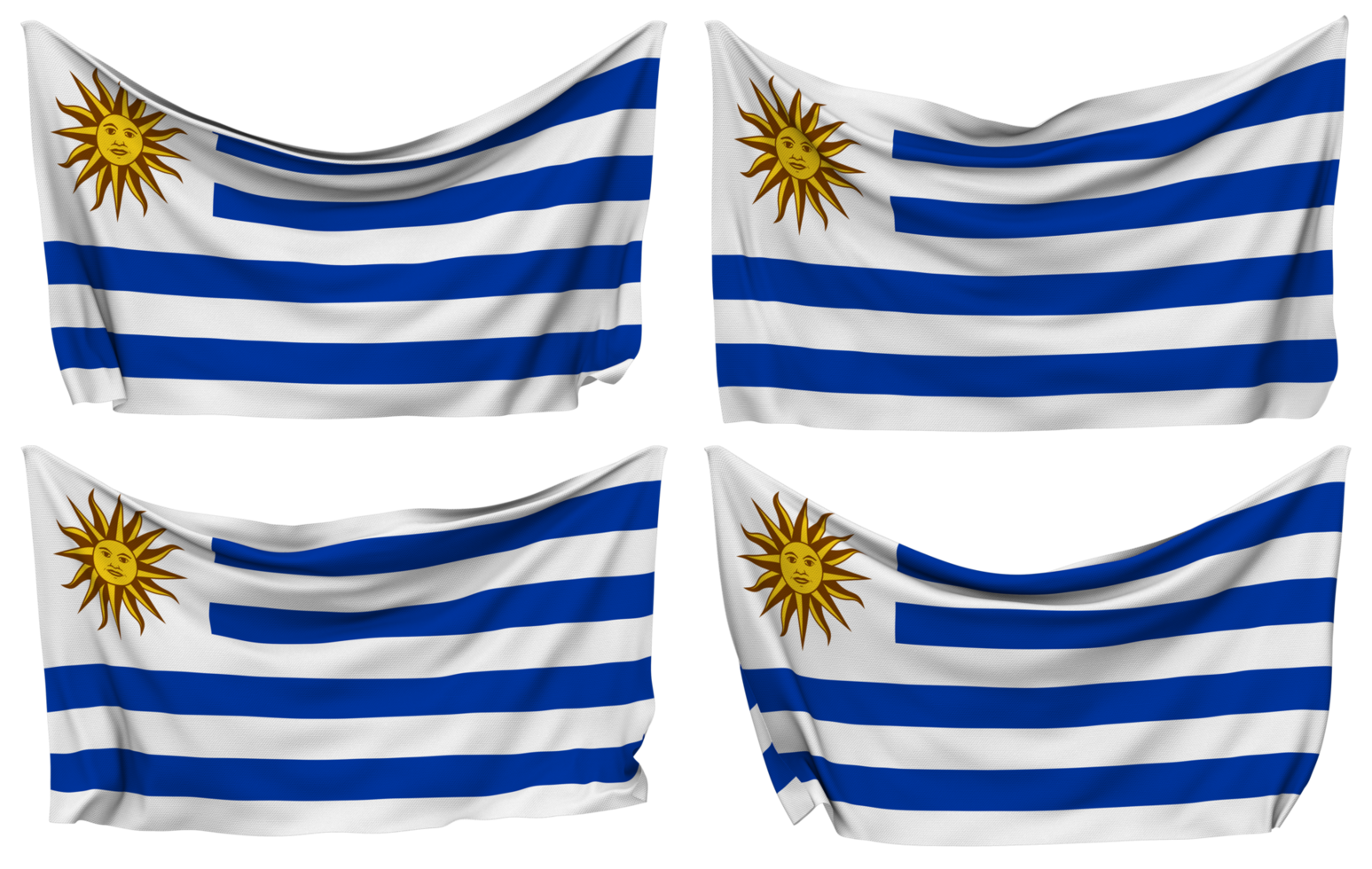 Uruguay Pinned Flag from Corners, Isolated with Different Waving Variations, 3D Rendering png