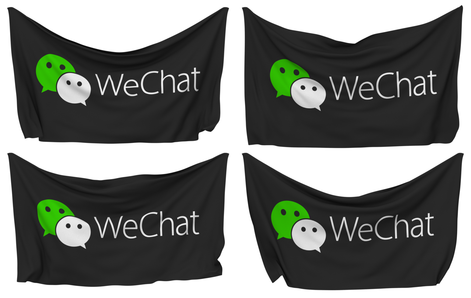WeChat, Weixin Pinned Flag from Corners, Isolated with Different Waving Variations, 3D Rendering png