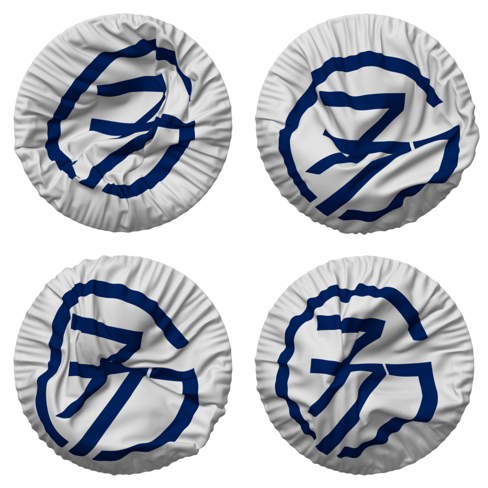 Group of 77, G77 Flag in Round Shape Isolated with Four Different Waving Style, Bump Texture, 3D Rendering png