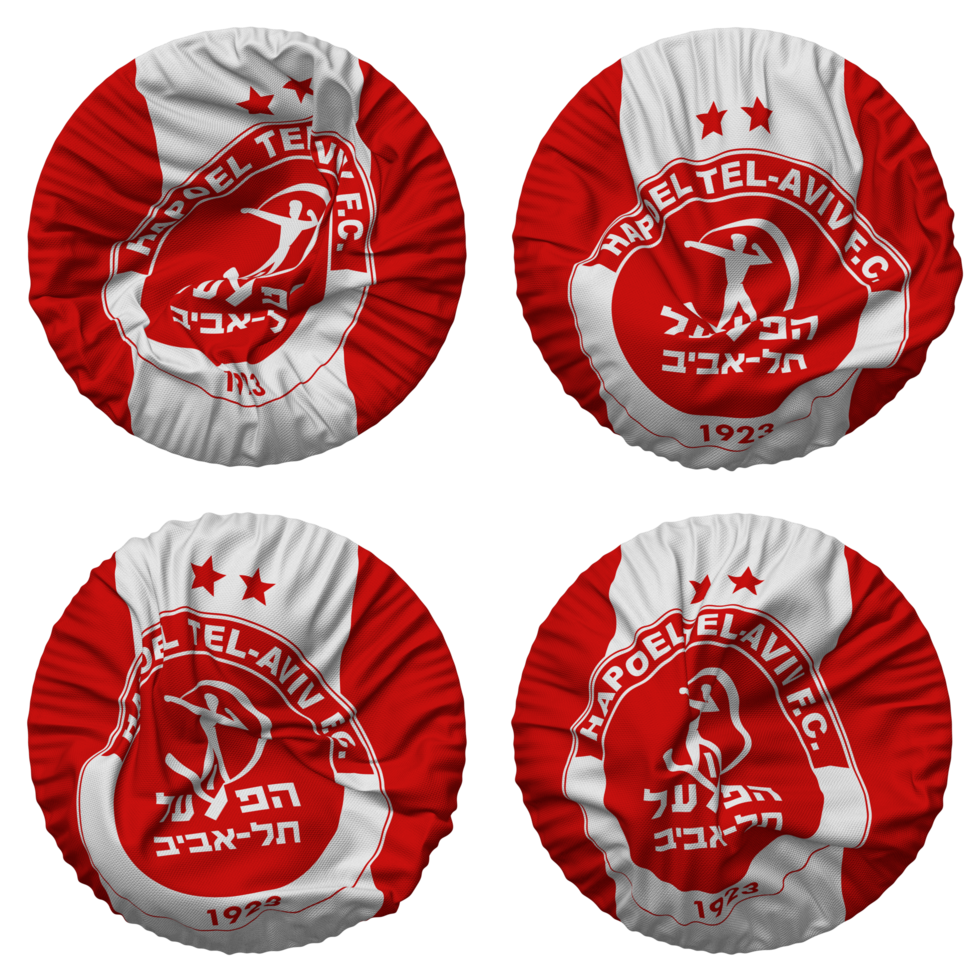 Hapoel Tel Aviv Football Club Flag in Round Shape Isolated with Four Different Waving Style, Bump Texture, 3D Rendering png