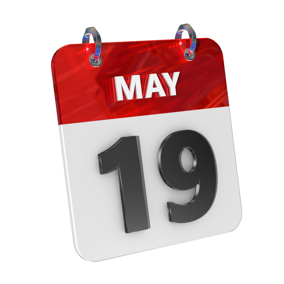 May 19 Date 3D Icon Isolated, Shiny and Glossy 3D Rendering, Month Date Day Name, Schedule, History png