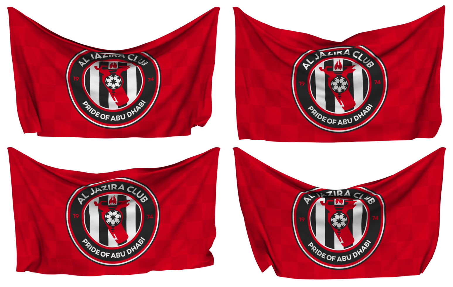 Alabama jazira fútbol americano club clavado bandera desde esquinas, aislado con diferente ondulación variaciones, 3d representación png