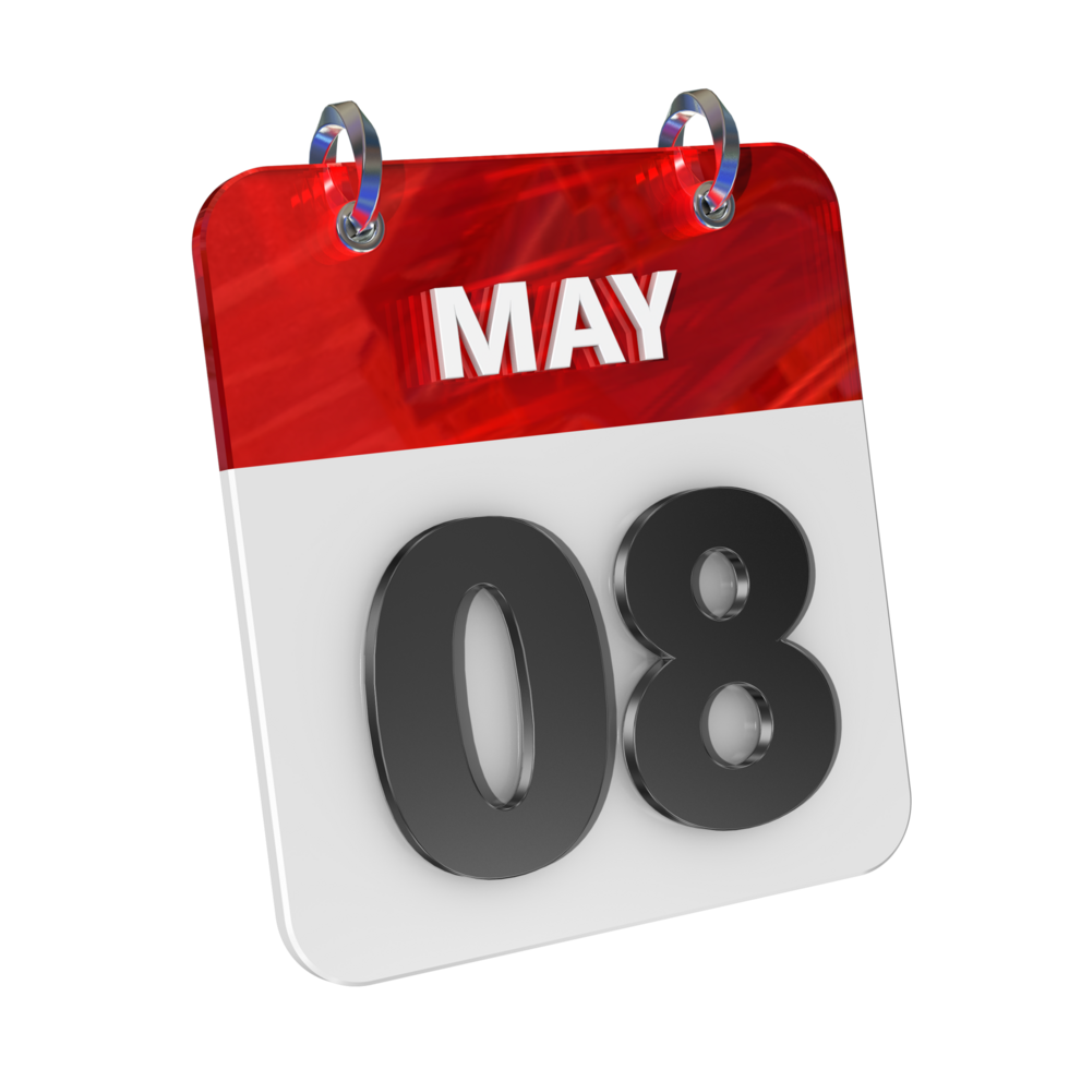 May 8 Date 3D Icon Isolated, Shiny and Glossy 3D Rendering, Month Date Day Name, Schedule, History png