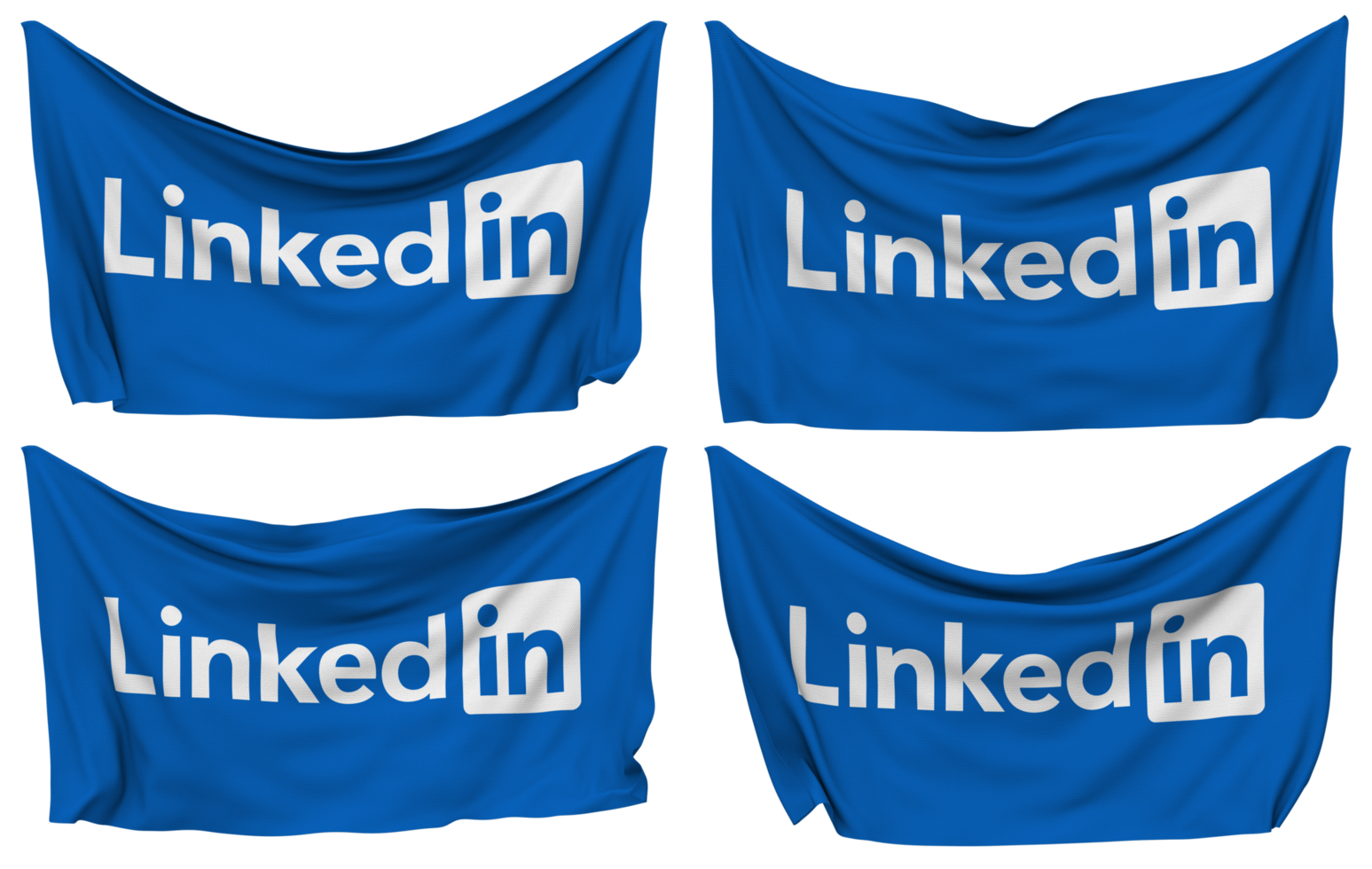 LinkedIn Pinned Flag from Corners, Isolated with Different Waving Variations, 3D Rendering png