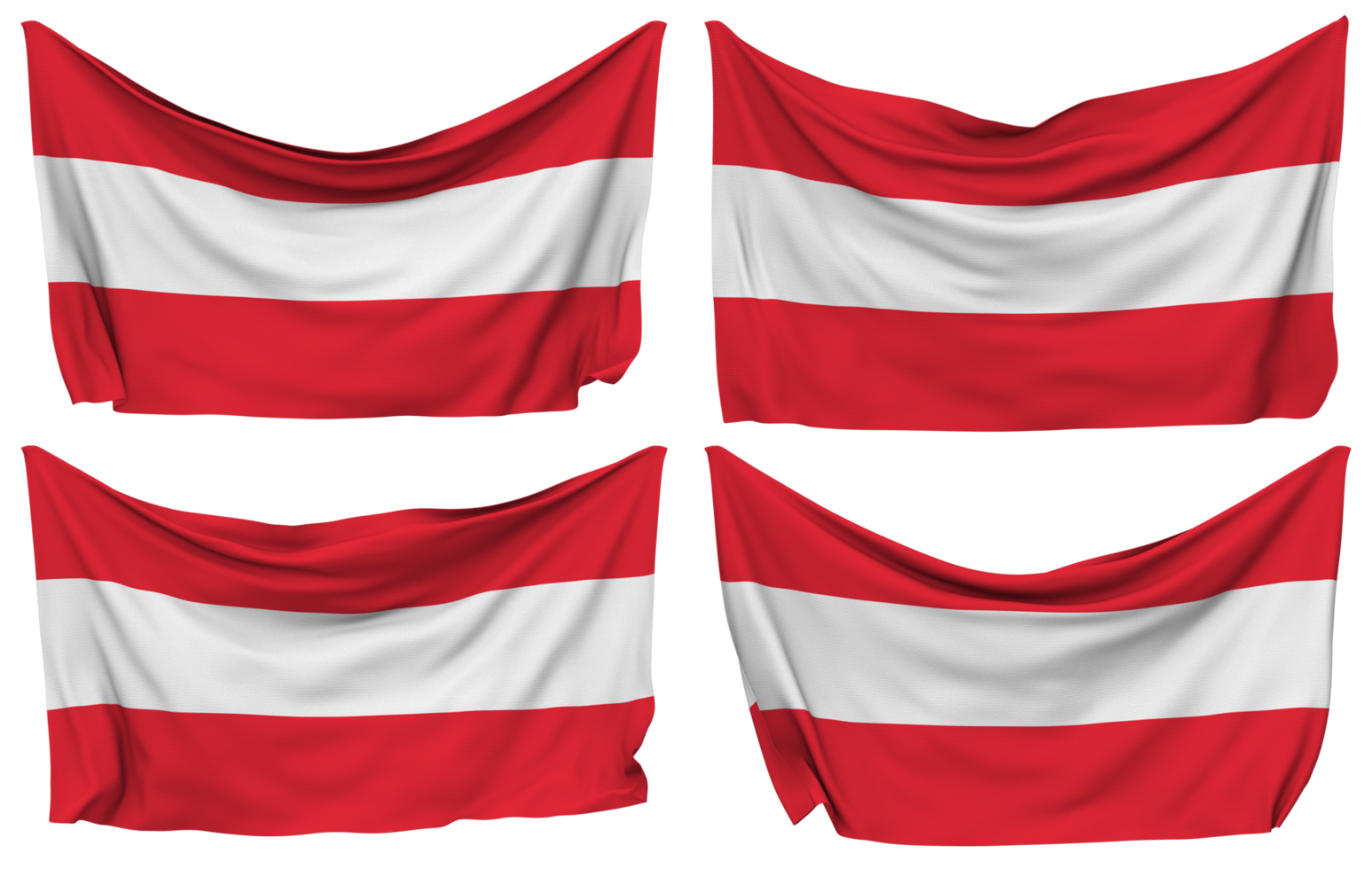 Austria Pined Flag from Corners, Isolated with Different Waving Variations, 3D Rendering png
