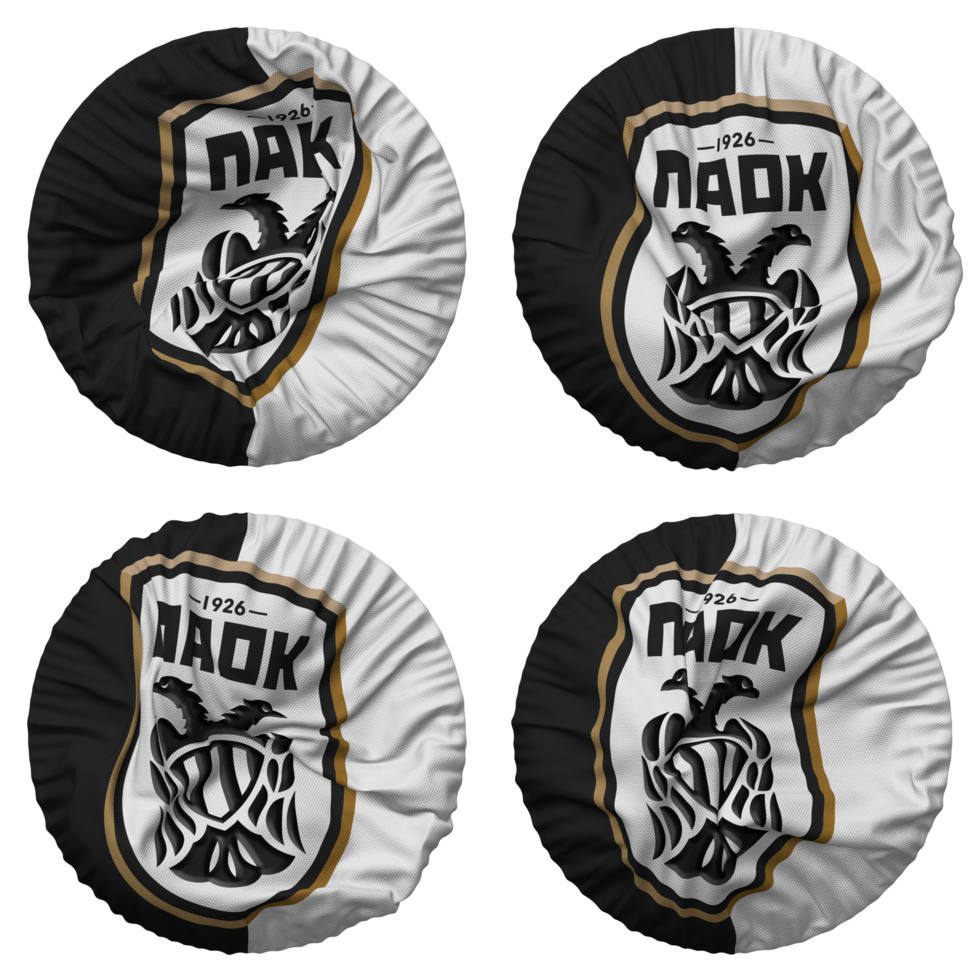 PAOK Football Club Flag in Round Shape Isolated with Four Different Waving Style, Bump Texture, 3D Rendering png