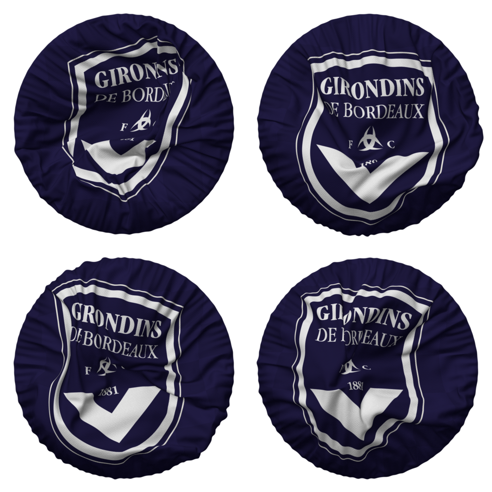 futebol clube des girondins de bordeaux, girondins de bordeaux bandeira dentro volta forma isolado com quatro diferente acenando estilo, colisão textura, 3d Renderização png