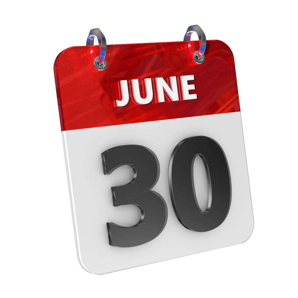 juin 30 Date 3d icône isolé, brillant et brillant 3d le rendu, mois Date journée nom, calendrier, histoire png