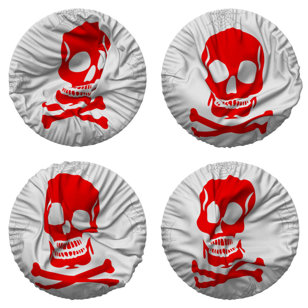 Skulls Danger Sign Flag in Round Shape Isolated with Four Different Waving Style, Bump Texture, 3D Rendering png