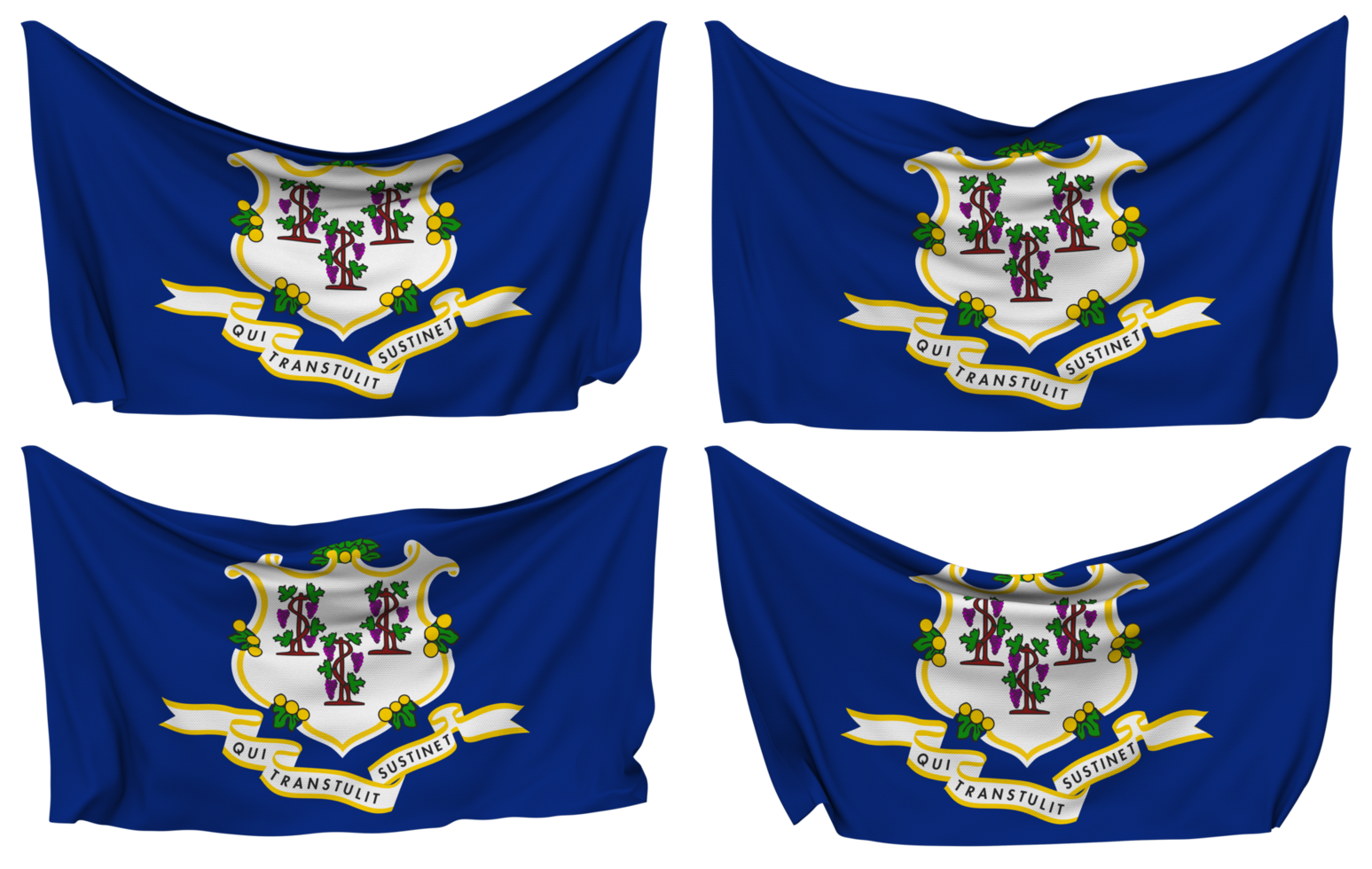 State of Connecticut Pinned Flag from Corners, Isolated with Different Waving Variations, 3D Rendering png