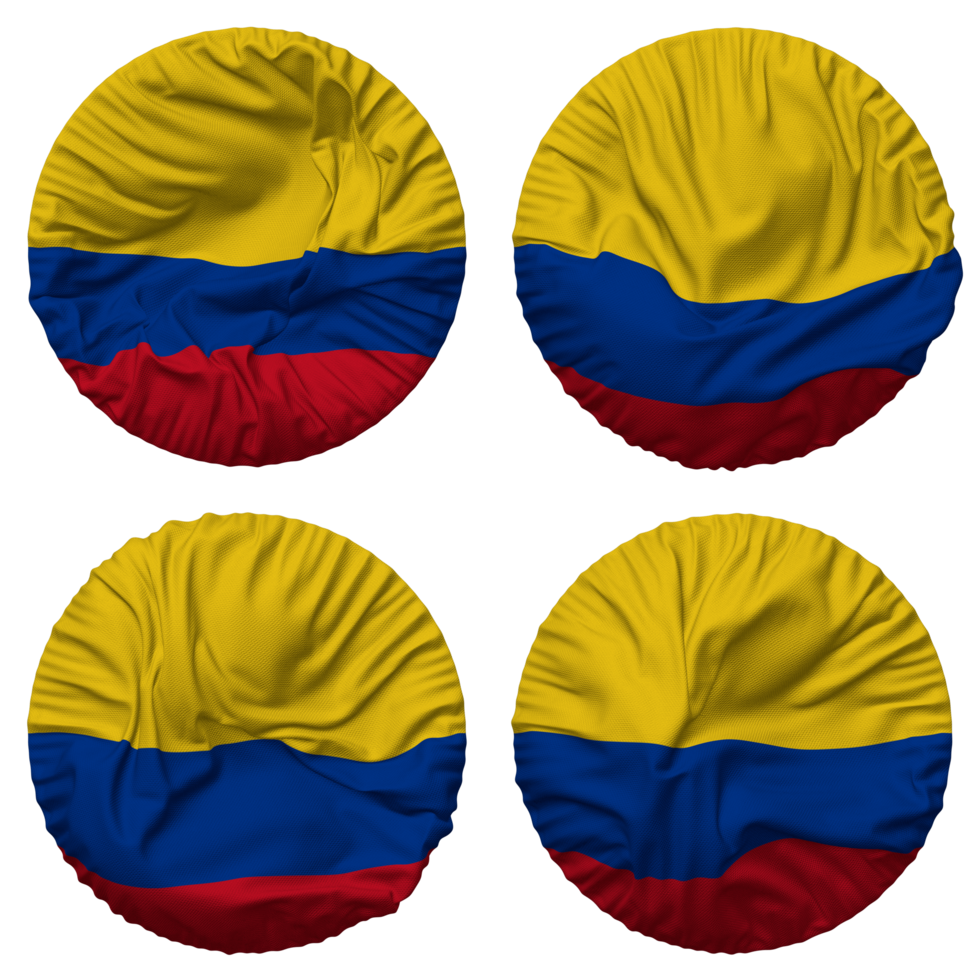 Colombia Flag in Round Shape Isolated with Four Different Waving Style, Bump Texture, 3D Rendering png