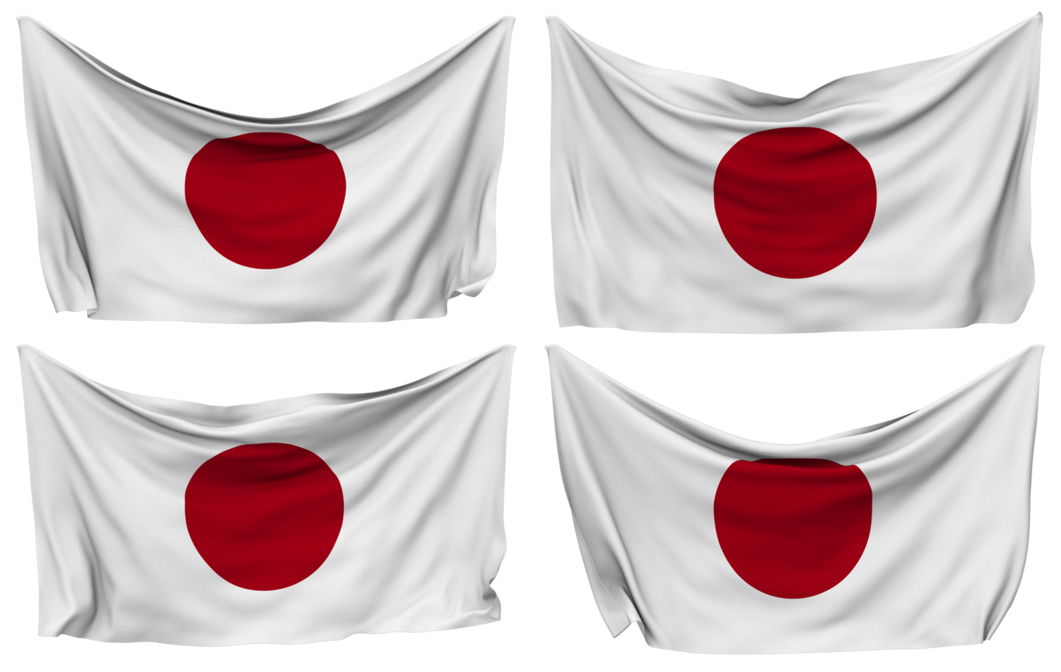 Japan Pinned Flag from Corners, Isolated with Different Waving Variations, 3D Rendering png