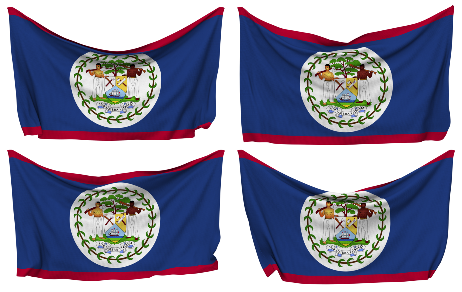 Belize Pinned Flag from Corners, Isolated with Different Waving Variations, 3D Rendering png