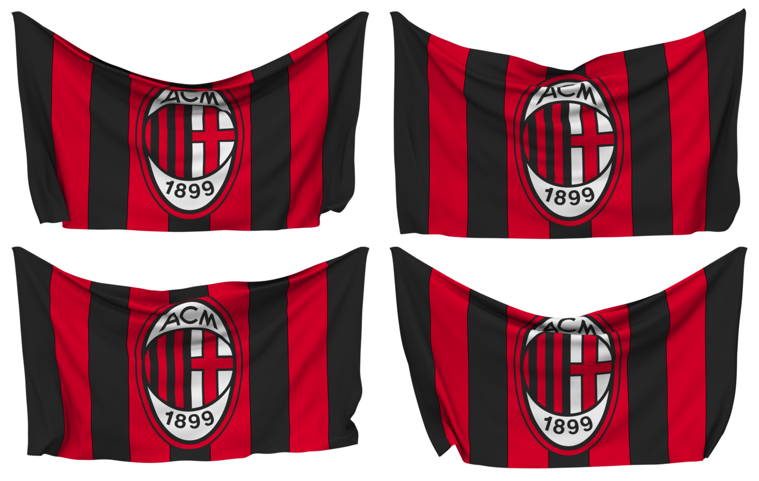 Associazione Calcio Milan, AC Milan Football Club Pinned Flag from Corners, Isolated with Different Waving Variations, 3D Rendering png