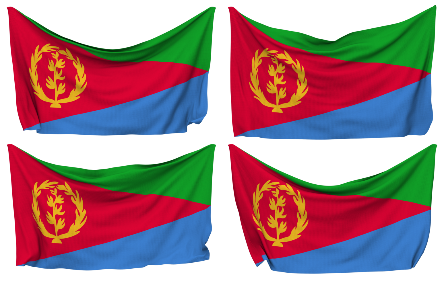 Eritrea Pinned Flag from Corners, Isolated with Different Waving Variations, 3D Rendering png