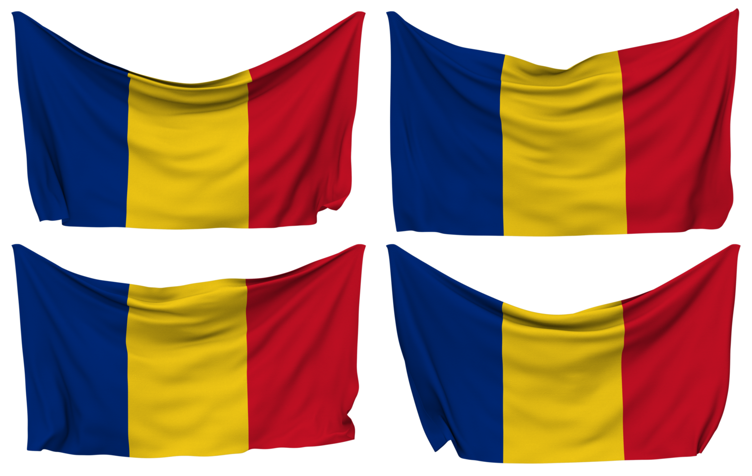 Romania Pinned Flag from Corners, Isolated with Different Waving Variations, 3D Rendering png