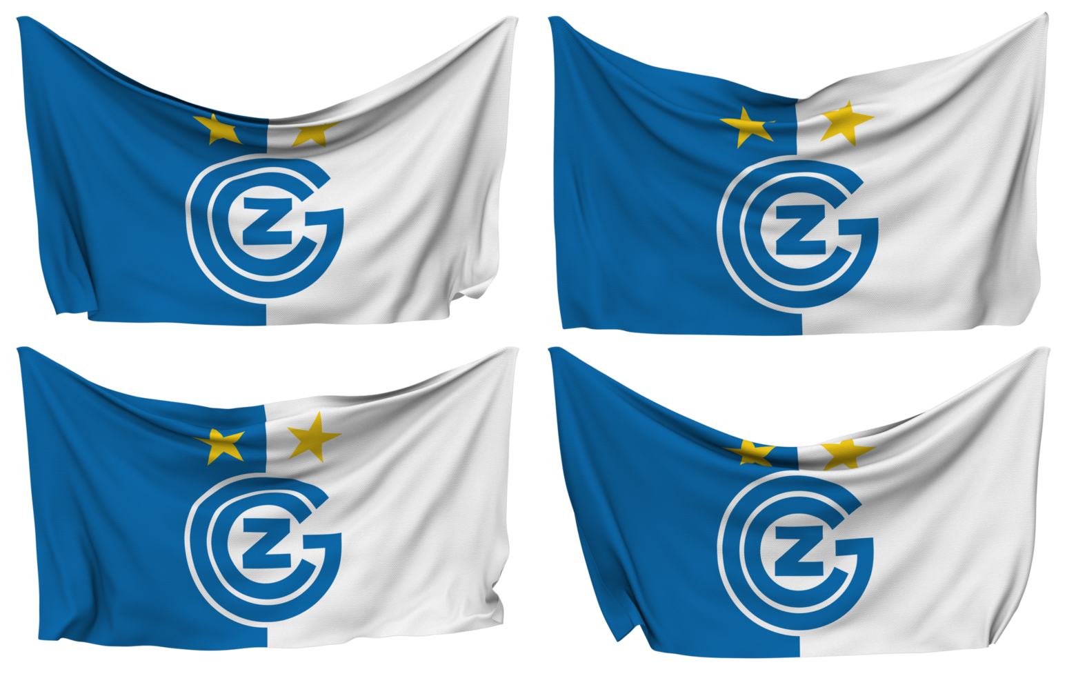 Grasshopper Club Zurich, GC, GCZ Pinned Flag from Corners, Isolated with Different Waving Variations, 3D Rendering png