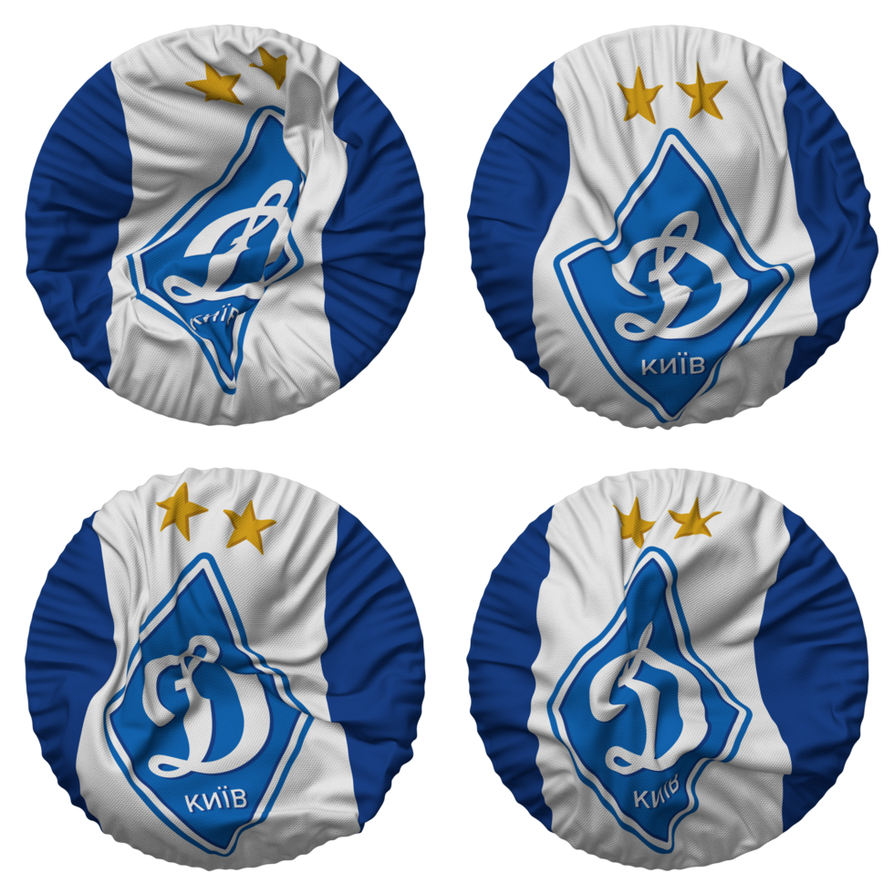 Football Club Dynamo Kyiv Flag in Round Shape Isolated with Four Different Waving Style, Bump Texture, 3D Rendering png