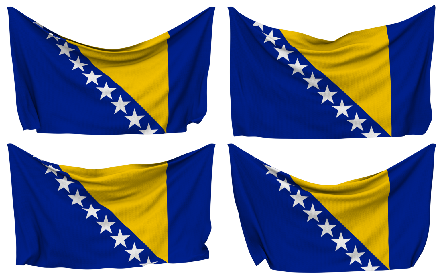 Bosnia and Herzegovina Pinned Flag from Corners, Isolated with Different Waving Variations, 3D Rendering png