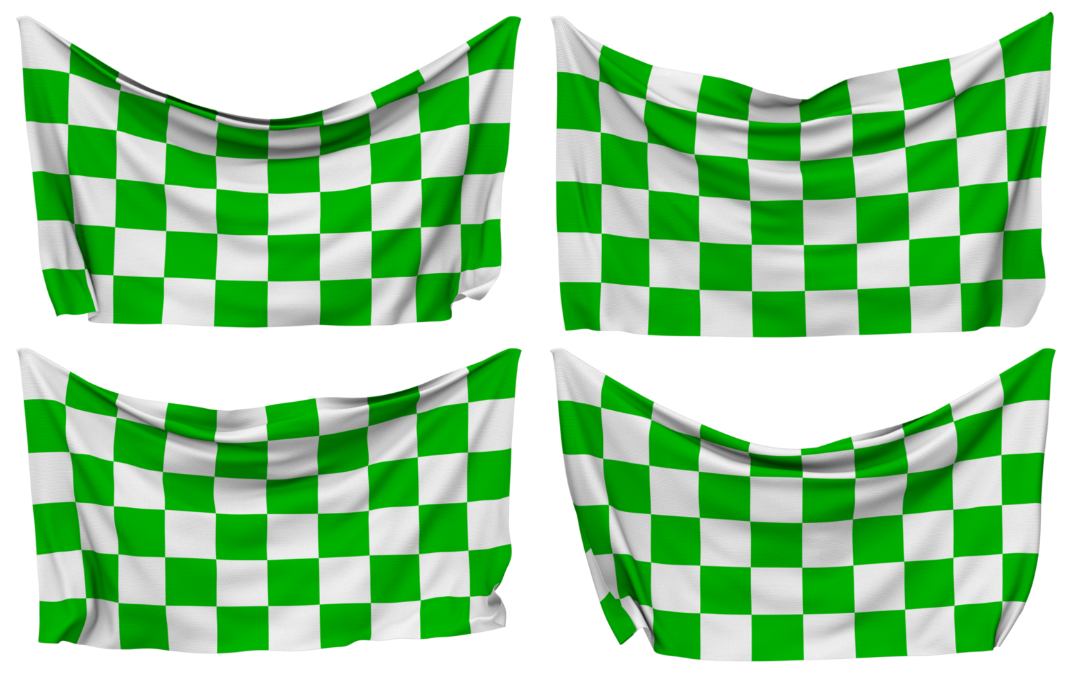 corrida verde e branco xadrez fixado bandeira a partir de cantos, isolado com diferente acenando variações, 3d Renderização png